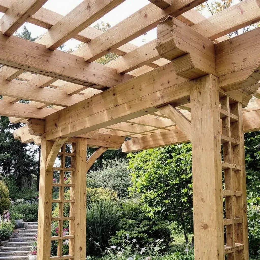 Кедровая пергола Timber Frame 15 м² в Павловске — видимые соединения ласточкин хвост, зона барбекю